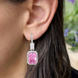 16ctw Radiant Cut Pink Sapphire Classic Drop Earrings