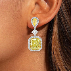 7.5ct Radiant Cut Yellow Sapphire Dangle Earrings