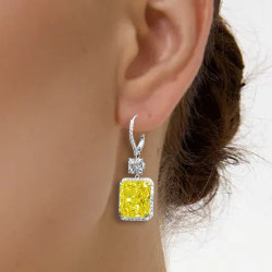 7ctw Radiant Cut Yellow Sapphire Drop Earrings