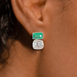 3ctw Emerald Old Mine Cushion Cut Stud Earrings