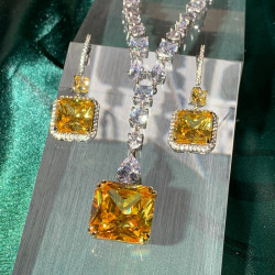 9.5ct Princess Cut Yellow Sapphire Drop Earrings