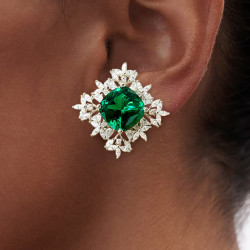 11.5ctw Cushion Cut Emerald Stud Earrings