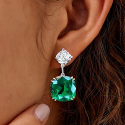 13.6ctw Cushion Cut Emerald Drop Earrings