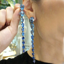 5.75ct Pear Cut Blue Sapphire Drop Earrings