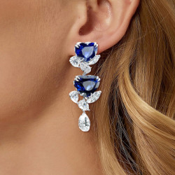 Blue and White White Sapphire Drop Earrings