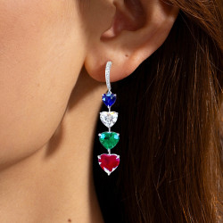 11.53ct Heart Cut Multi-Color Sapphire Drop Earrings