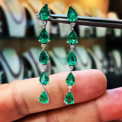 7.95ct Pear Cut Emerald Drop Earrings