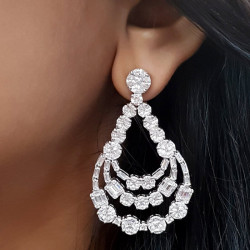 Emerald&Round Cut White Sapphire Drop Earrings