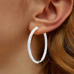 Round Cut White Sapphire Paved Hoop Earrings in Gold