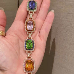 49ctw Cushion Cut Multicolor Sapphire Halo Statement Bracelet