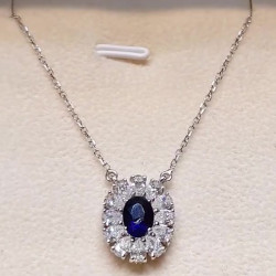 10.75ct Oval Cut Blue Sapphire Pendant Necklace