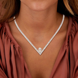 3.5ct Pear Cut White Sapphire V-shape Choker Necklace