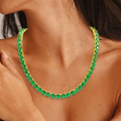 80ctw Round Cut Emerald Tennis Necklace in Gold