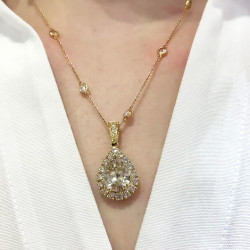 9.3ct Pear Cut White Sapphire Halo Pendant Necklace