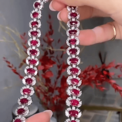 40ctw Oval Cut Ruby Halo Vintage Statement Necklace