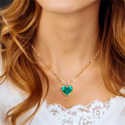 5.9ct Bezel Set Heart Cut Emerald Necklace With Link Chain
