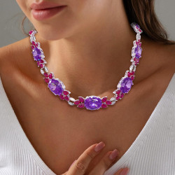 60ctw Oval Cut Amethyst & Pink Sapphire Statement Necklace