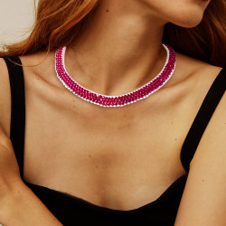 60ctw Round Cut Ruby Three-row Necklace