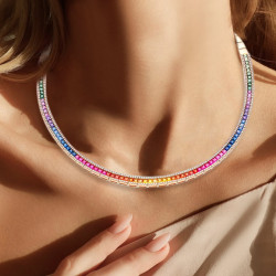 20ctw Rainbow Sapphire Tennis Necklace