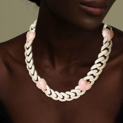 Paved White and Pink Sapphire Linked Heart Statement Necklace