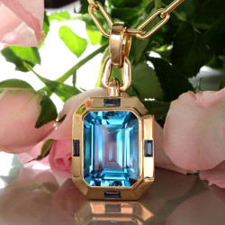 14CT Emerald Cut Aquamarine Link Chain Necklace