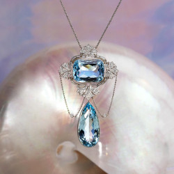 20ctw Pear and Cushion Cut Aquamarine Pendant Necklace