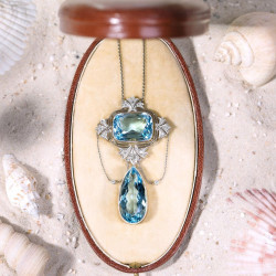 20ctw Pear and Cushion Cut Aquamarine Pendant Necklace