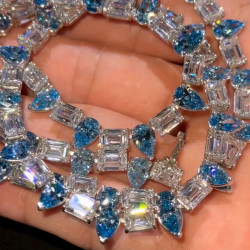 65ctw Pear Cut Blue Sapphire Statement Necklace