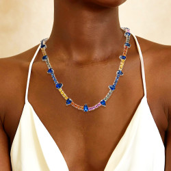 60ctw Pear and Cushion Cut Rainbow Sapphire Necklace