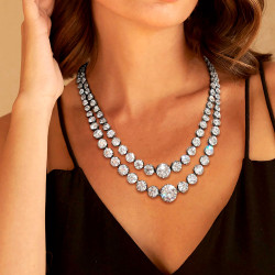 120ctw Victorian Style Round Cut Two Row Riviere Necklace