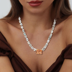 6ct Radiant Cut Padparadscha Sapphire Statement Necklace