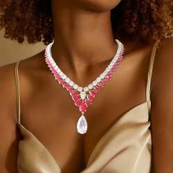 89ctw Pear Cut Ruby and White Sapphire Statement Necklace