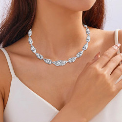 62ctw Oval and Pear Cut White Sapphire Statement Necklace