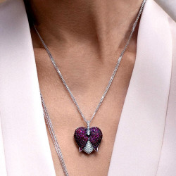 Two Tone Ruby Paved Tulip Heart Necklace