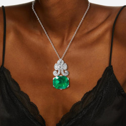 Art Deco 14ct Cushion Cut Emerald Pendant Necklace