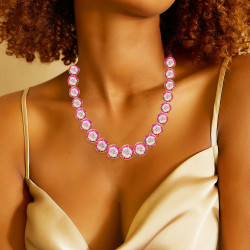 90ctw Halo Ruby White Sapphire Statement Necklace