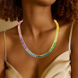 90ctw Classic Emerald Cut Multicolor Rainbow Satatement Necklace