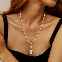Antique 9ct Pear Cut White Sapphire Button Necklace