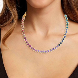 56ctw Heart Cut Multicolor Sapphire Rainbow Necklace
