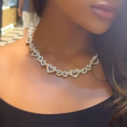 60ctw White Sapphire Paved Infinity Heart Statement Necklace