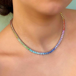 80ctw Round Cut Rainbow Sapphire Statement Necklace