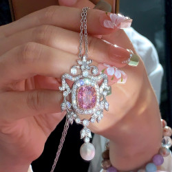 6ct Cushion Cut Pink Sapphire Vintage Pendant Necklace