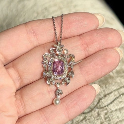 6ct Cushion Cut Pink Sapphire Vintage Pendant Necklace
