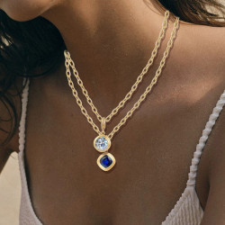 5.6ct Cushion Cut Bezel Set Pendant Link Chain Necklace