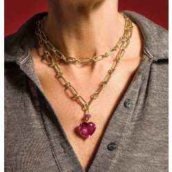 15ct Heart Cut Ruby/Aquamarine Chain Link Statement Necklace