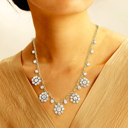 80ctw Oval Link Chain Floral Pendant Statement Necklace