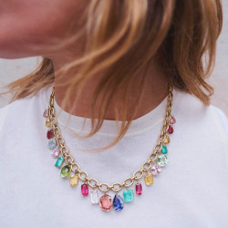 50ctw Multicut Multicolor One of Kind Link Statement Necklace