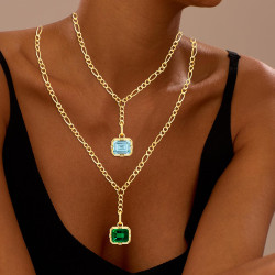6ct Emerald Cut Birthstone Detachable Drop Link Necklace