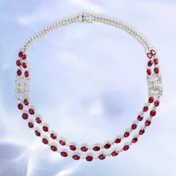 52ctw Oval Cut Ruby Art-deco Two Row Statement Necklace