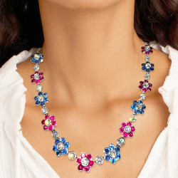 85ctw Blue and Ruby Flower Vintage Statement Necklace